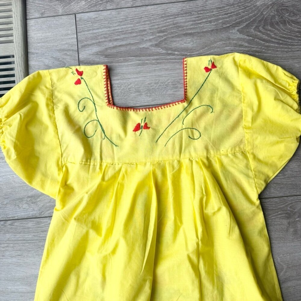 Vintage Handmade 70s Mexican Embroidered Midi Dress Peasant Style - Picture 12 of 14